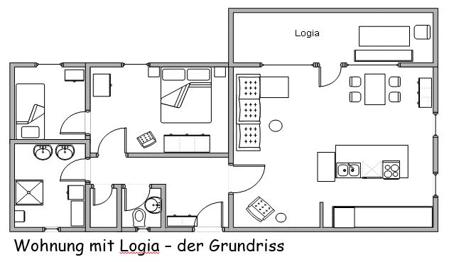 Wohnung mit Loggia - der Grundriss